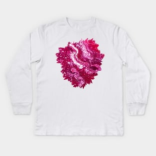 Dark Pink Cells Acrylic Pour Painting Kids Long Sleeve T-Shirt